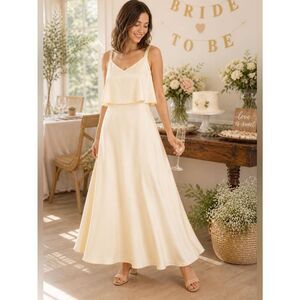 Modcloth Molly Bracken My New Chapter Maxi Dress Cream White Overlay Back M